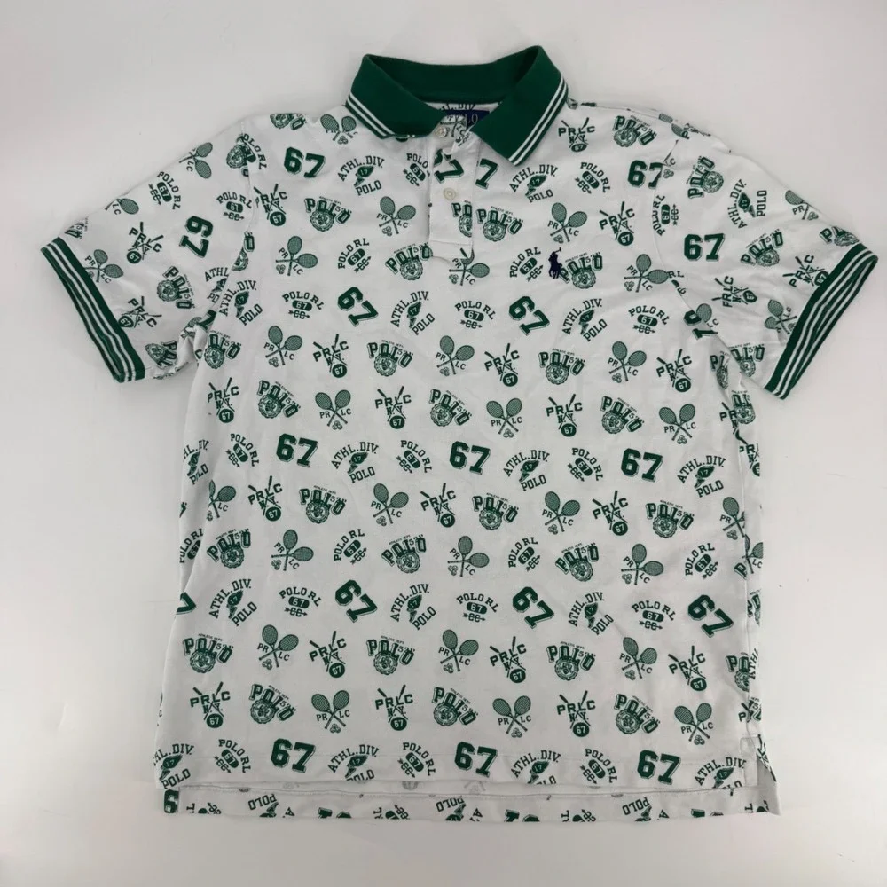 Polo Ralph Lauren Classic Fit Print Mesh Tennis Graphic Polo Shirt Green Large
